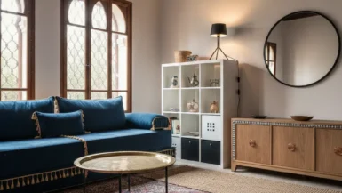 أفكار دمج أثاث إيكيا العصري مع ديكور الصالون المغربي التقليدي.