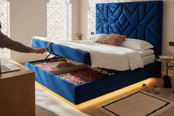 سرير "لي كوفري" (Lit coffre) عصري مع تخزين ذكي وتصميم "كابيتوني" في المغرب.