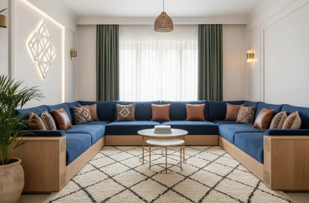 غرفة الجلوس العصرية مع اثاث مغربي عصري