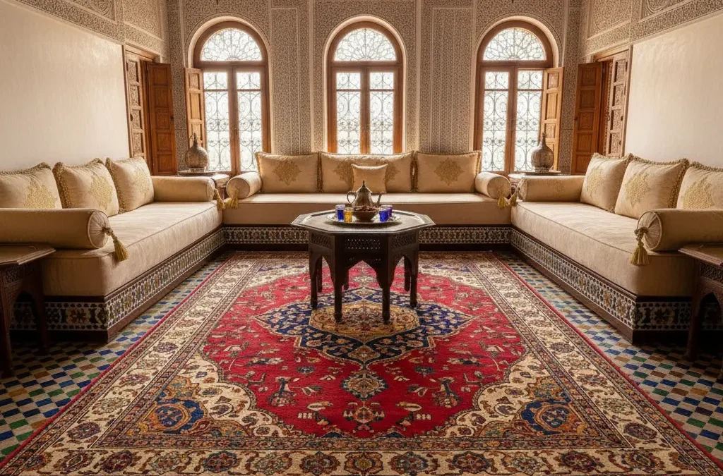 تصميم صالون مغربي فخم مع زربية مغربية أصلية