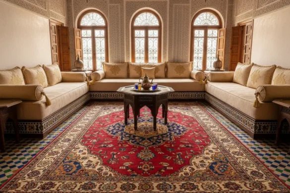 تصميم صالون مغربي فخم مع زربية مغربية أصلية