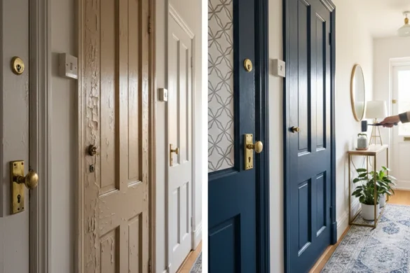 تجديد الأبواب الخشبية القديمة باستخدام الصباغة وورق الحائط.